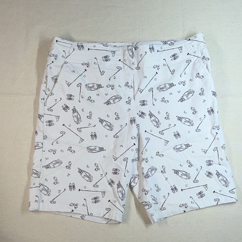 IZOD‎ Golf Women's White Graphic Print Flat Front Stretch Golf Shorts Size 14